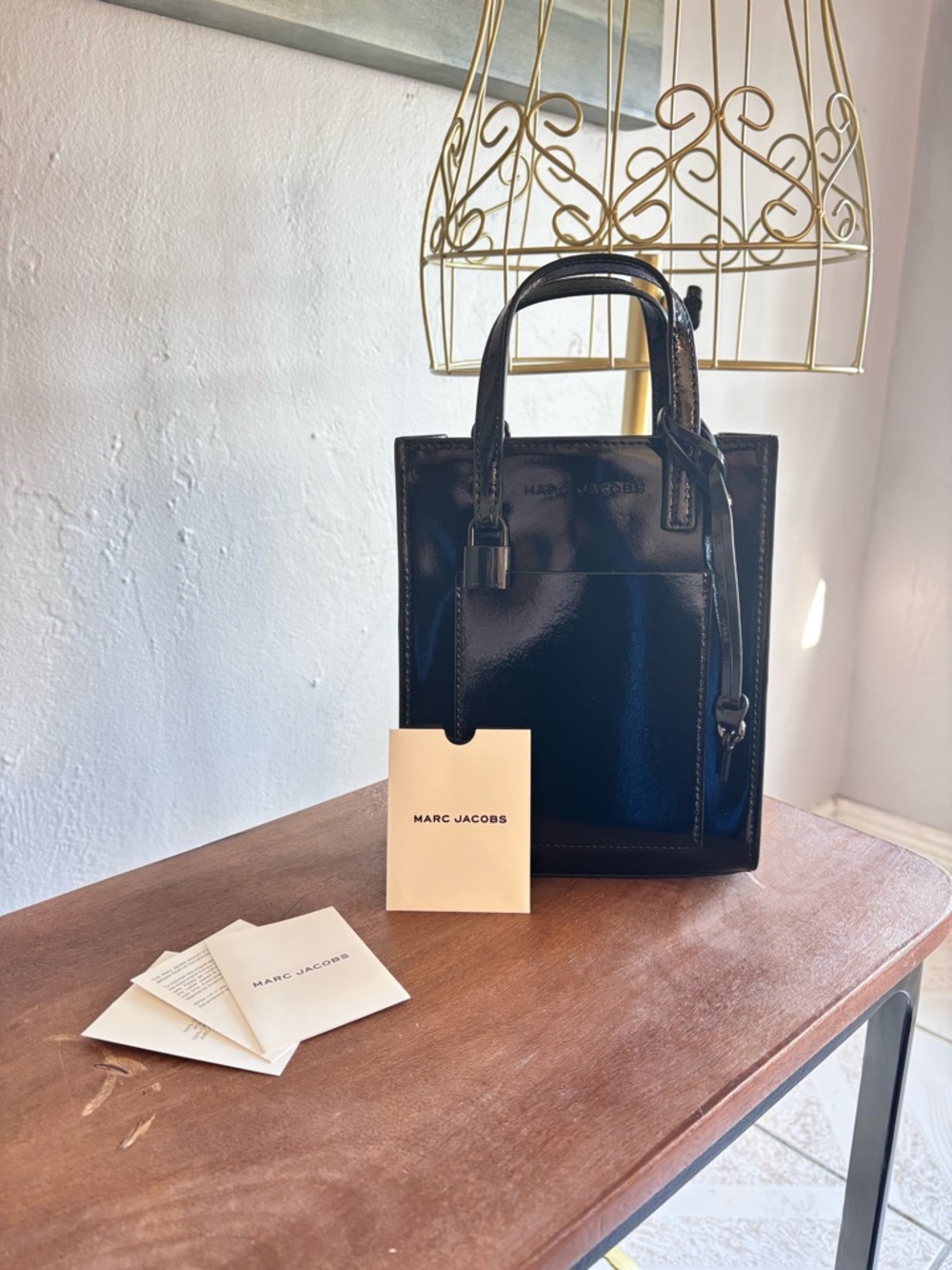 NWT Marc Jacobs Black Patent Leather Mini Tote Bag w/ Crossbody Strap